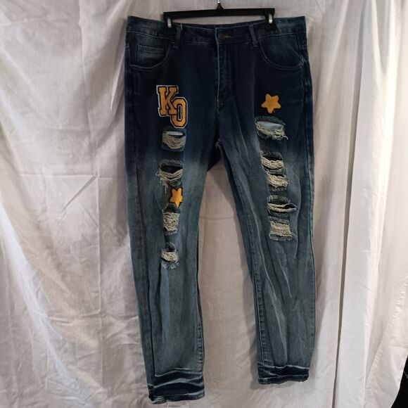 Unbranded Mens Size 38x30 Medium Wash Distressed Straight Leg Jeans - Picture 1 of 7